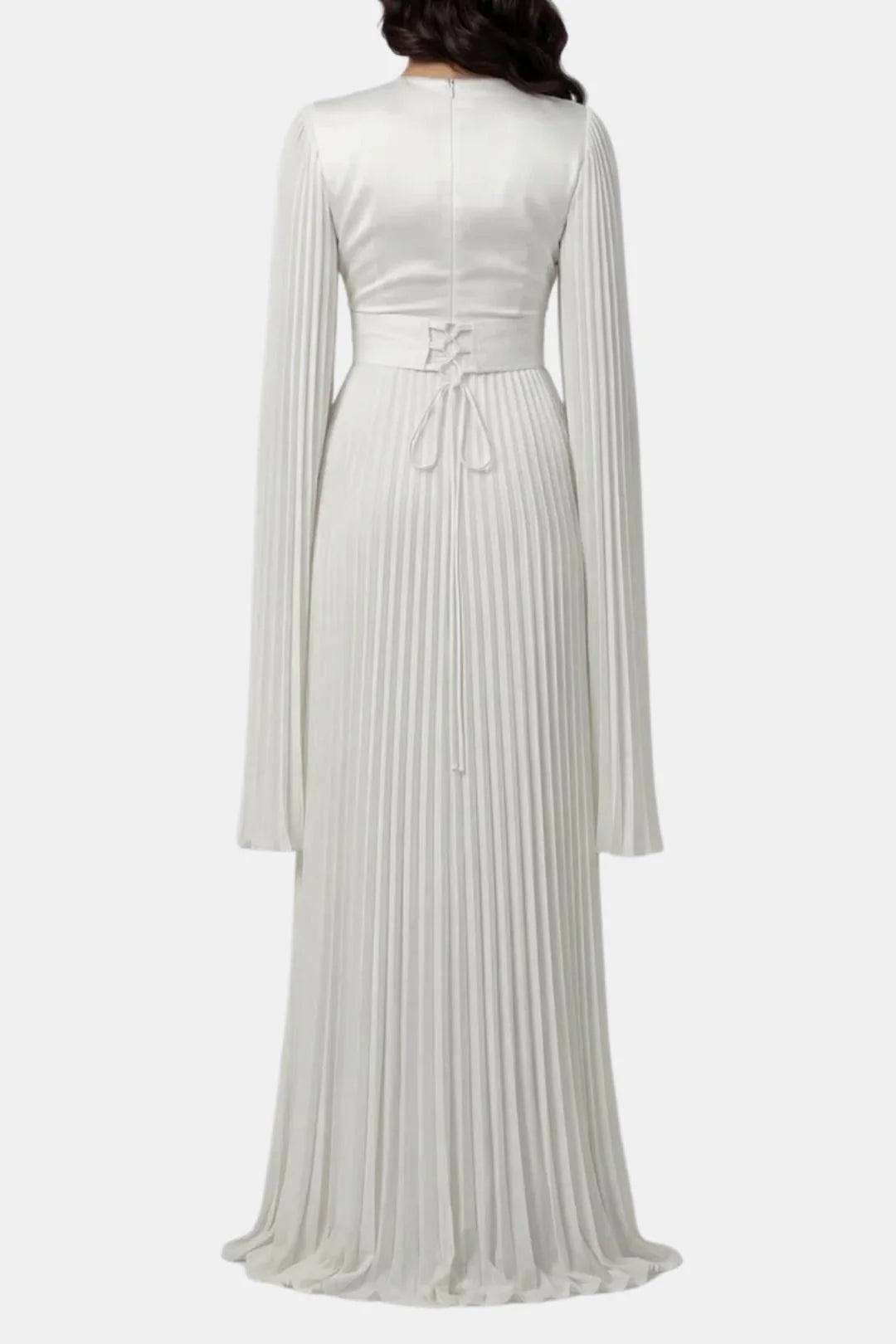 Amaka | Women’s High Neck Long Sleeve Pleated Flowy Maxi Dress