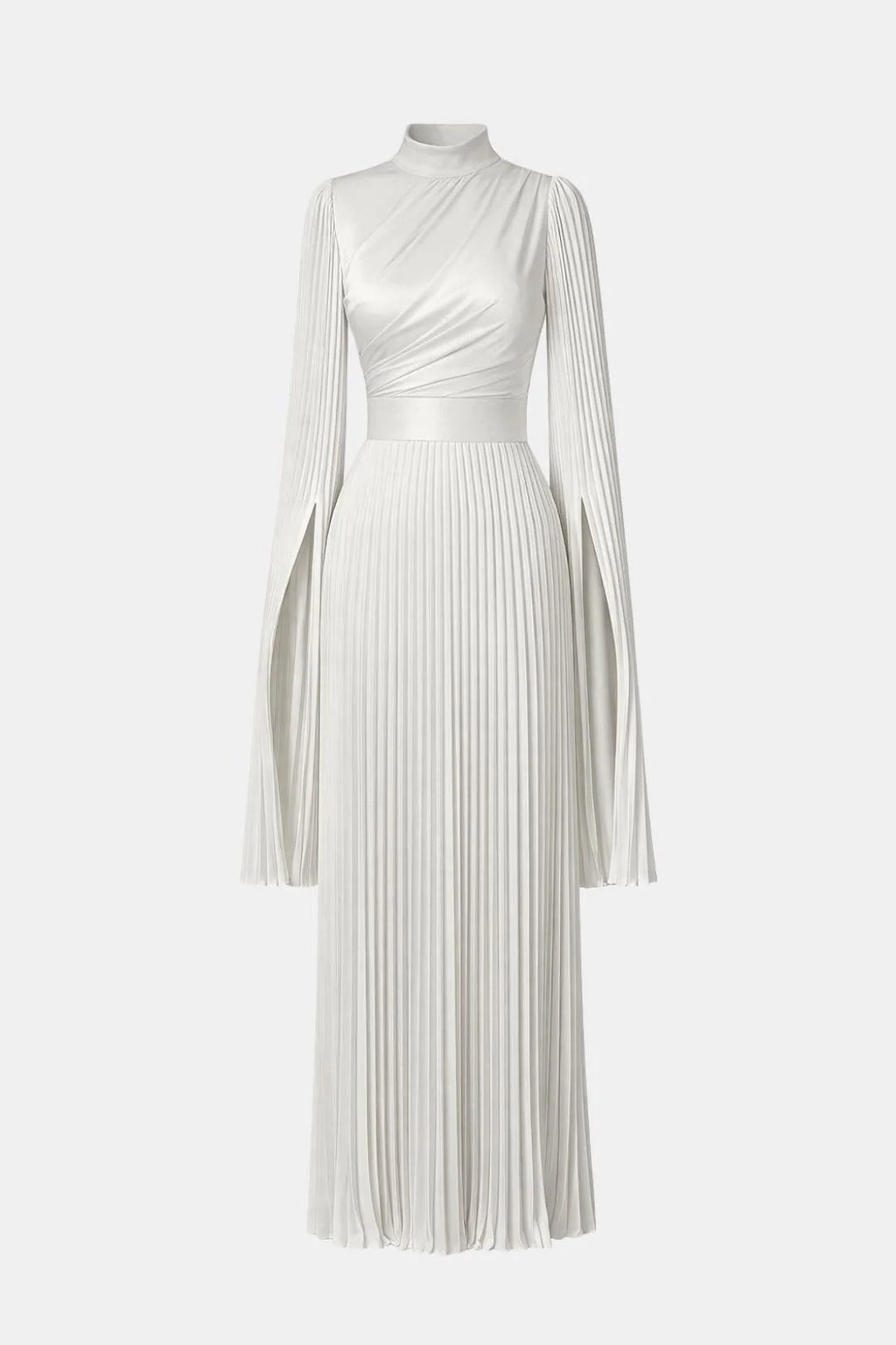 Amaka | Women’s High Neck Long Sleeve Pleated Flowy Maxi Dress