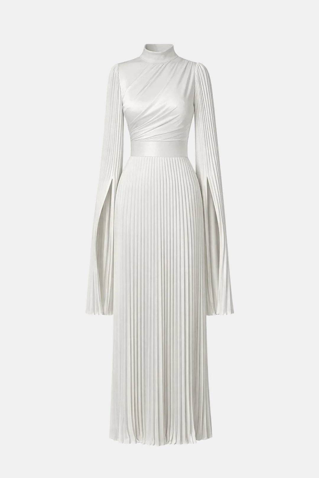 Amaka | Women’s High Neck Long Sleeve Pleated Flowy Maxi Dress