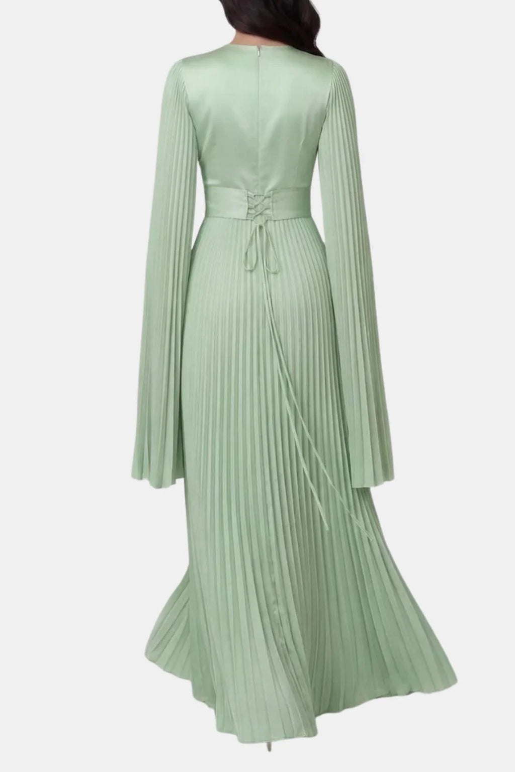 Amaka | Women’s High Neck Long Sleeve Pleated Flowy Maxi Dress