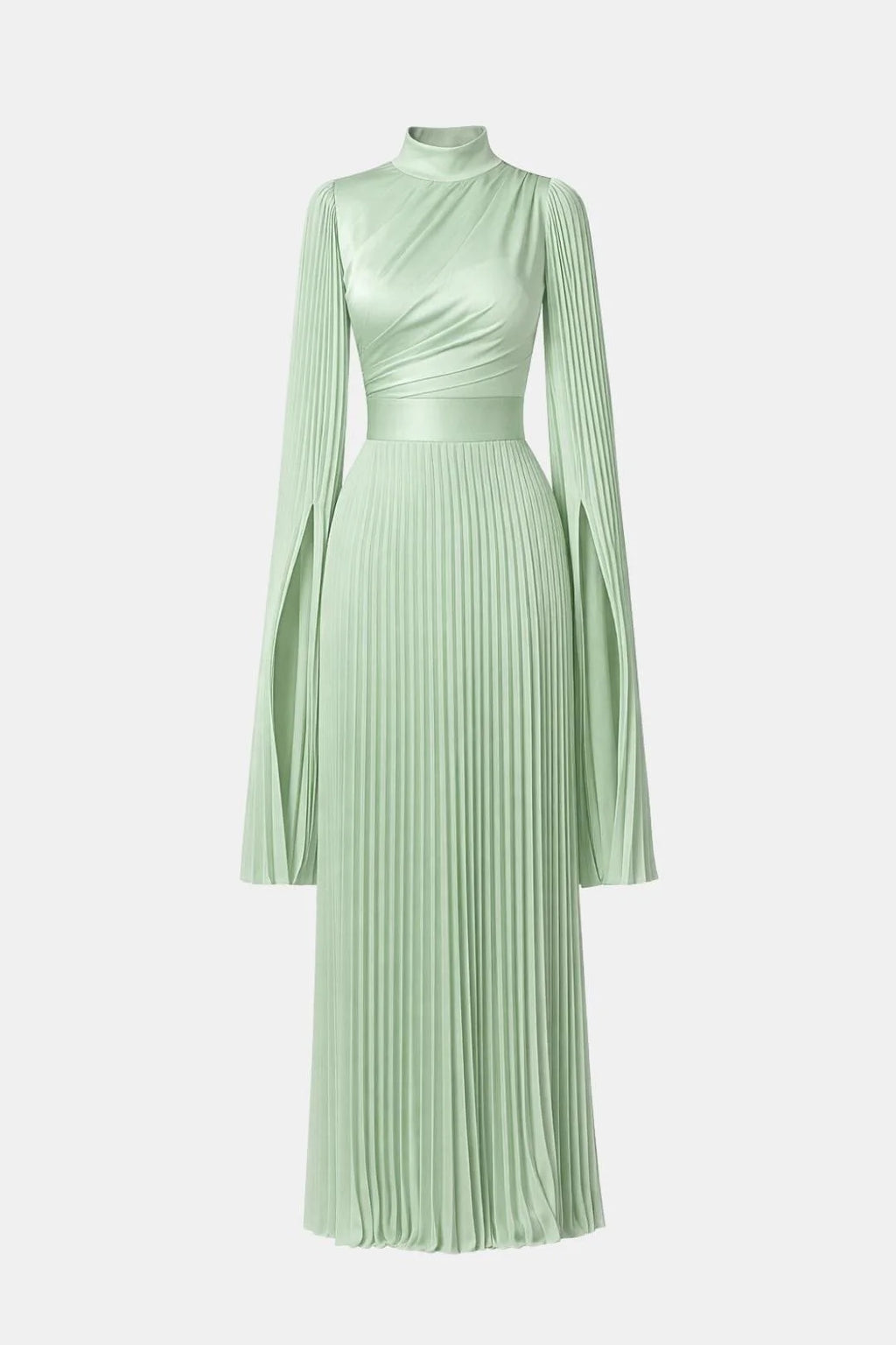 Amaka | Women’s High Neck Long Sleeve Pleated Flowy Maxi Dress