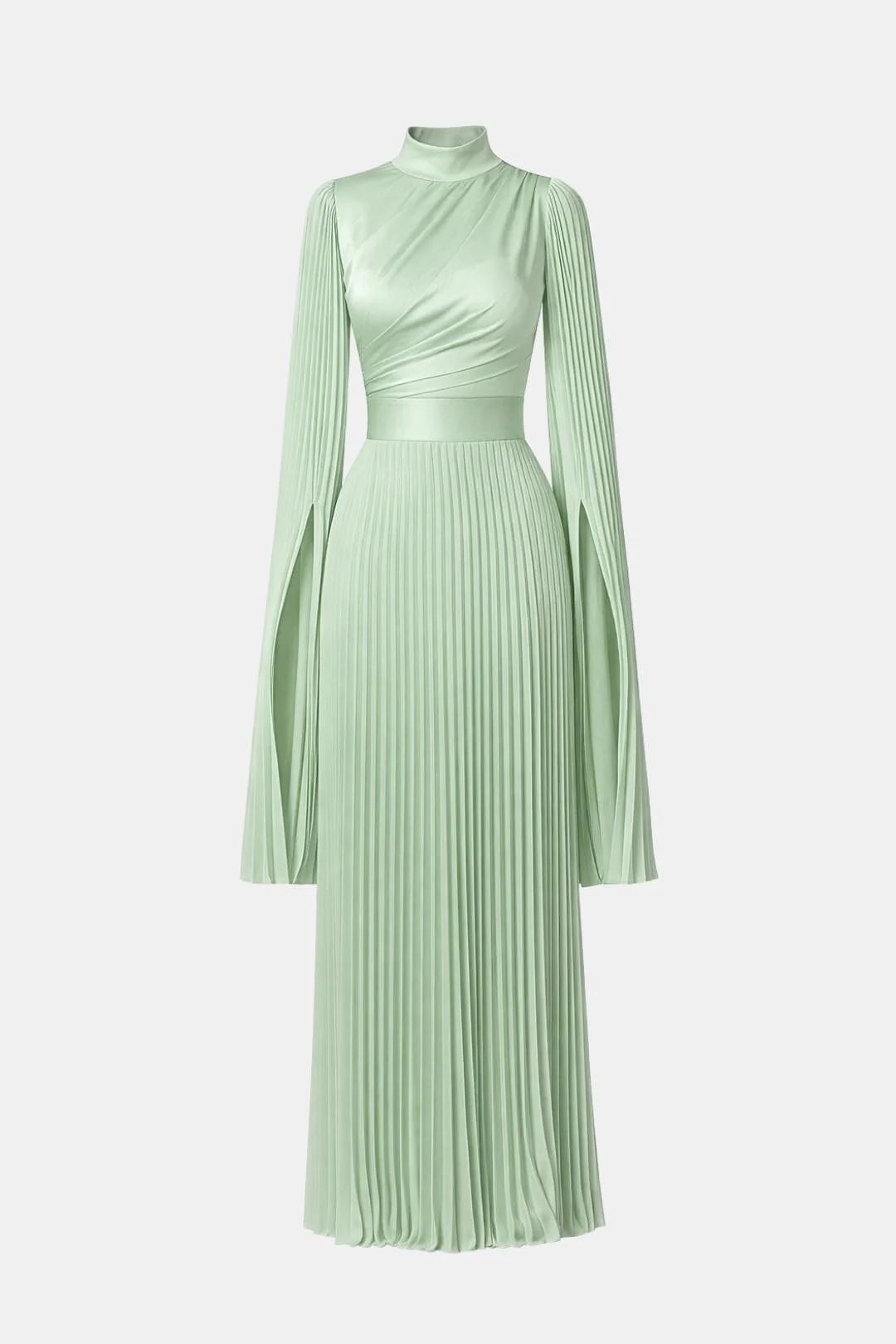 Amaka | Women’s High Neck Long Sleeve Pleated Flowy Maxi Dress