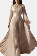 Amaka | Women’s High Neck Long Sleeve Pleated Flowy Maxi Dress