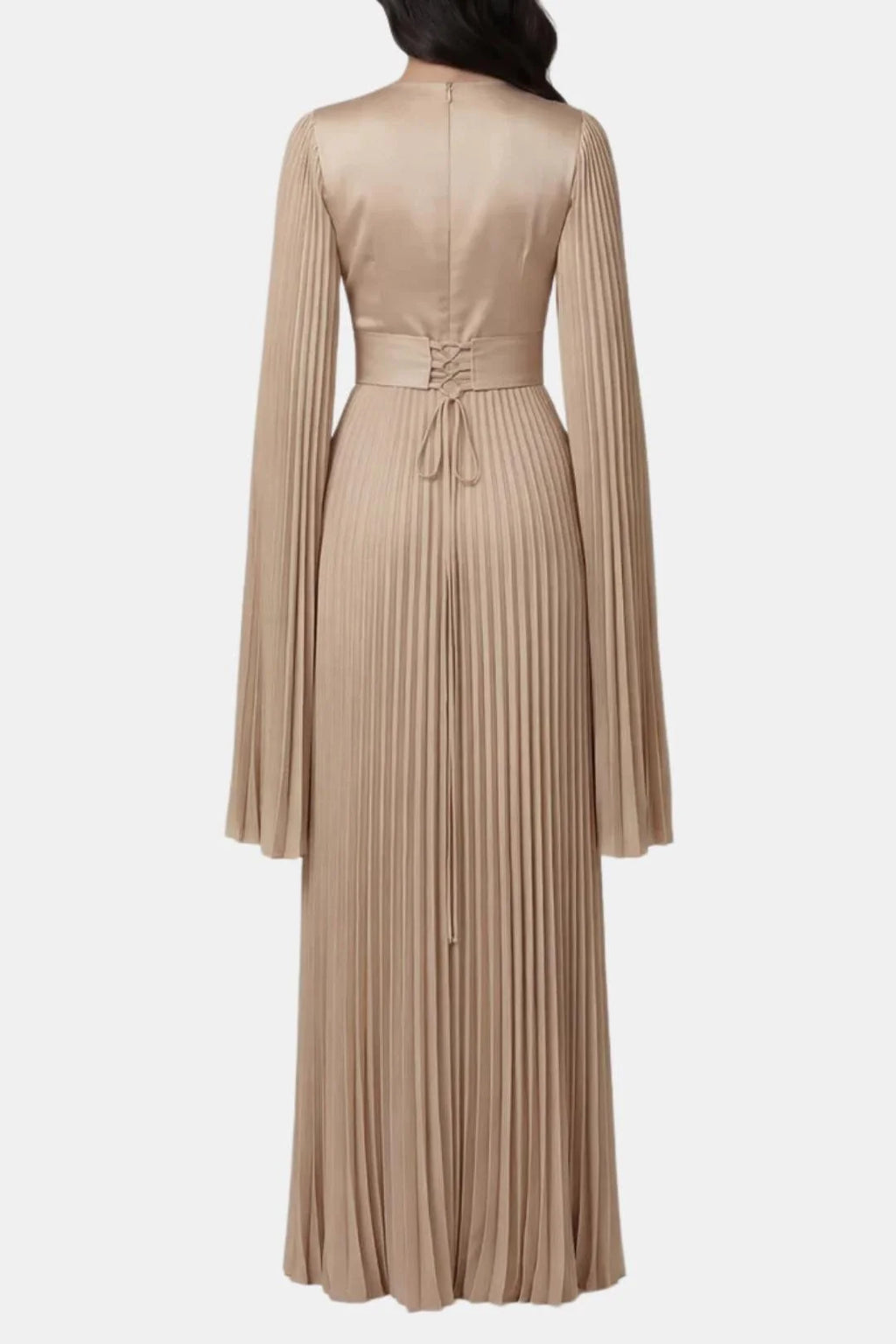 Amaka | Women’s High Neck Long Sleeve Pleated Flowy Maxi Dress