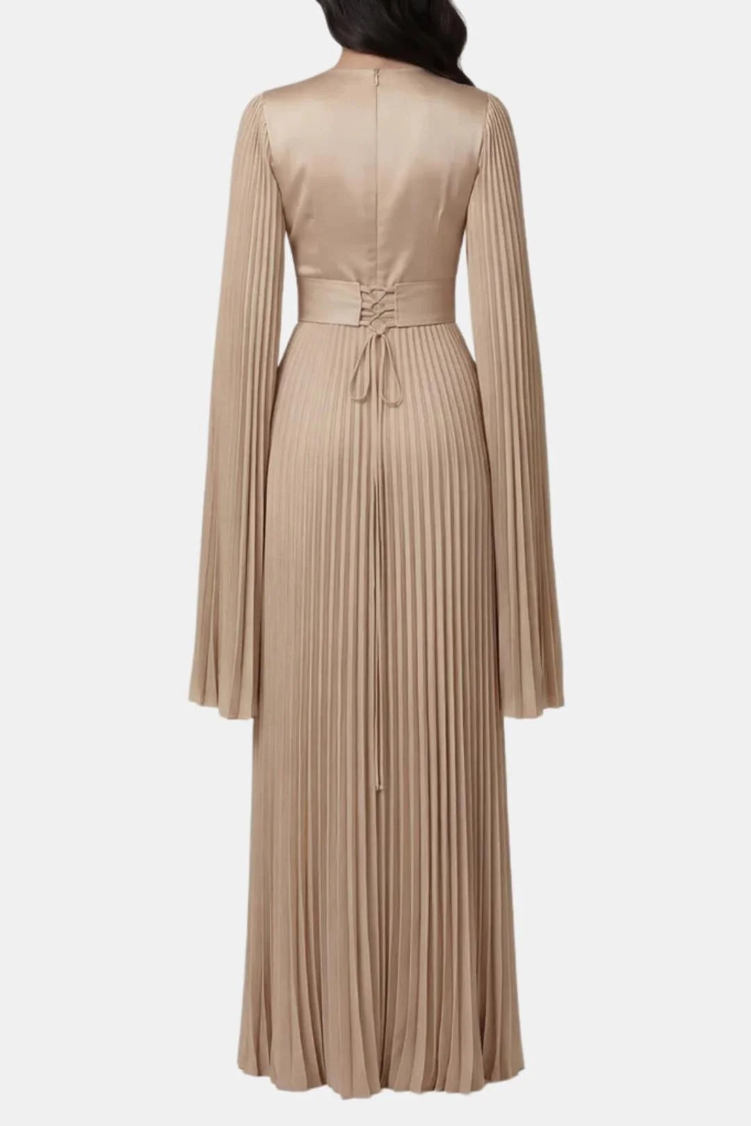 Amaka | Women’s High Neck Long Sleeve Pleated Flowy Maxi Dress