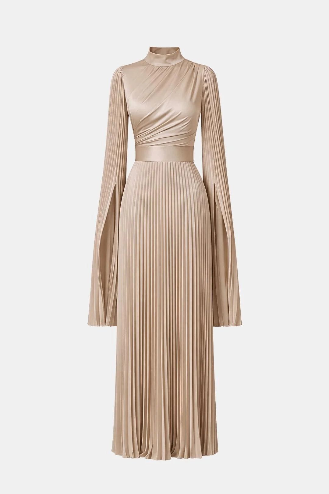 Amaka | Women’s High Neck Long Sleeve Pleated Flowy Maxi Dress