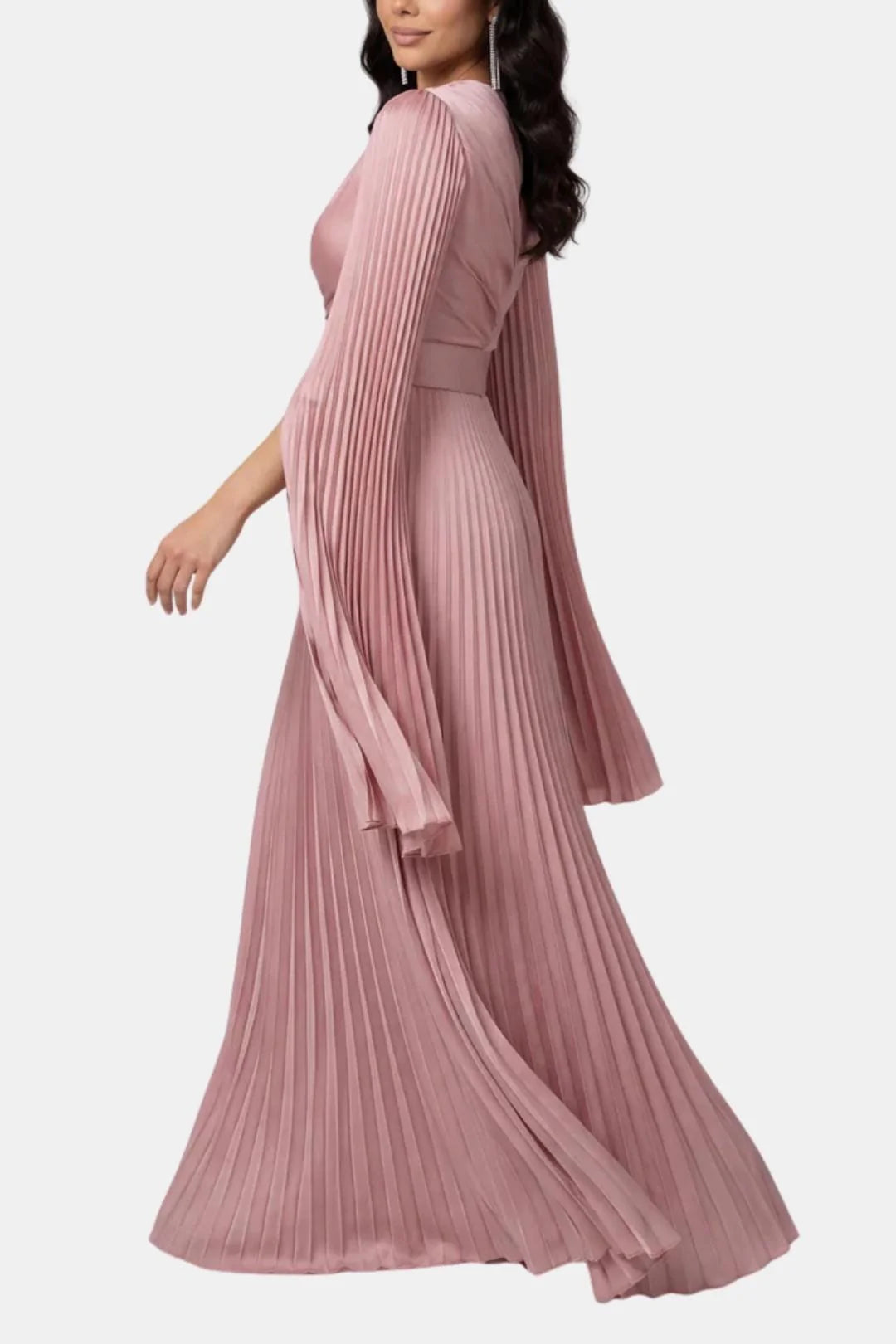 Amaka | Women’s High Neck Long Sleeve Pleated Flowy Maxi Dress