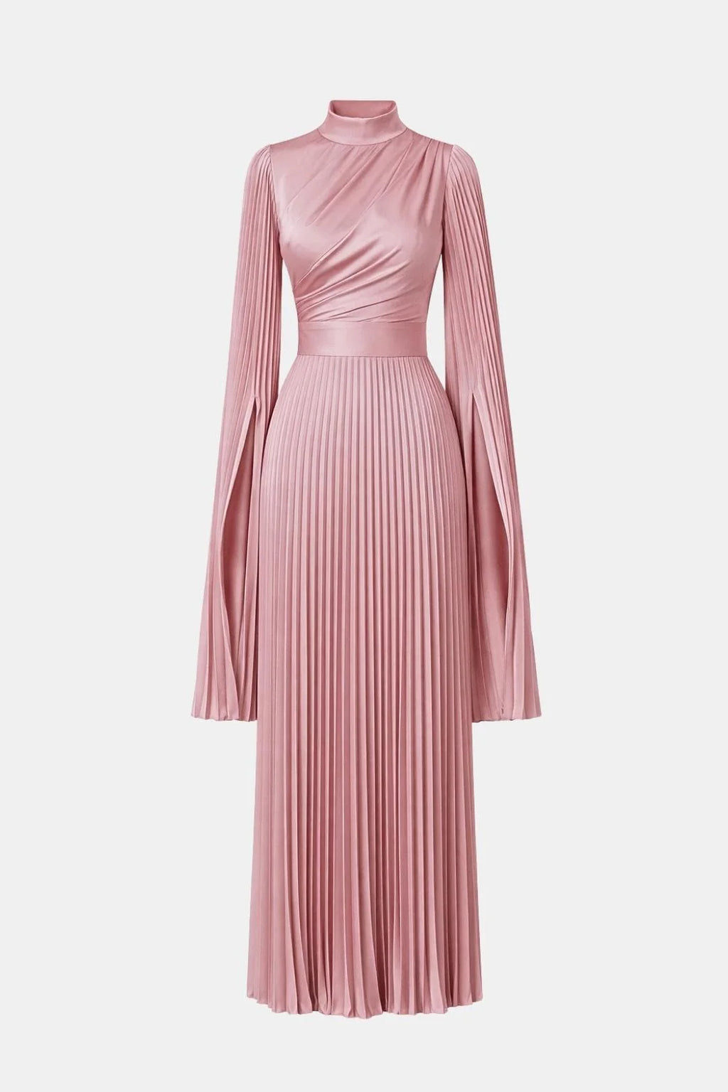 Amaka | Women’s High Neck Long Sleeve Pleated Flowy Maxi Dress