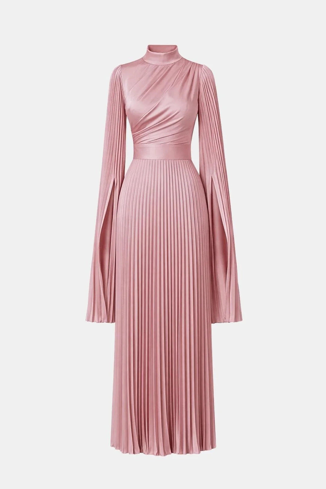 Amaka | Women’s High Neck Long Sleeve Pleated Flowy Maxi Dress