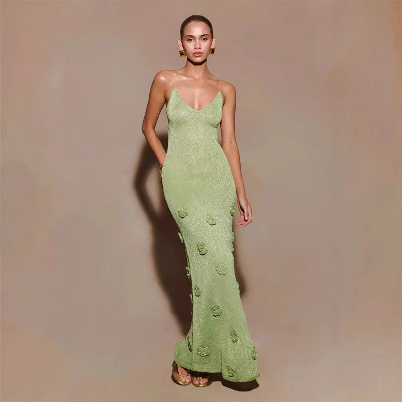 Amara | Women's V Neck Floral Open Back Grad Party Dress