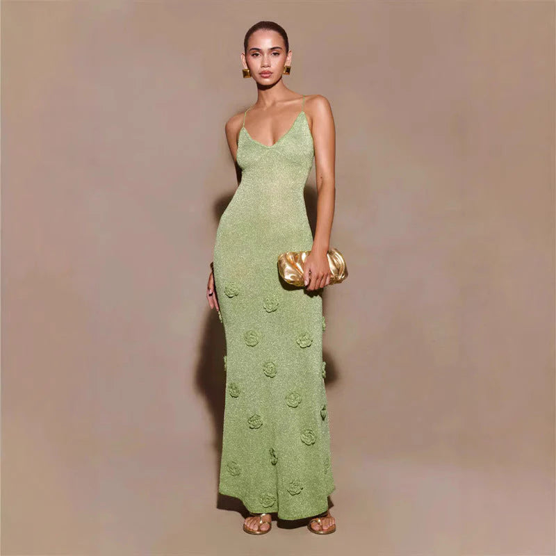 Amara | Women's V Neck Floral Open Back Grad Party Dress