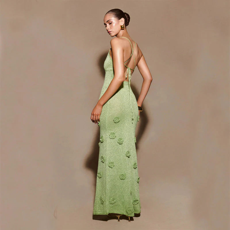 Amara | Women's V Neck Floral Open Back Grad Party Dress