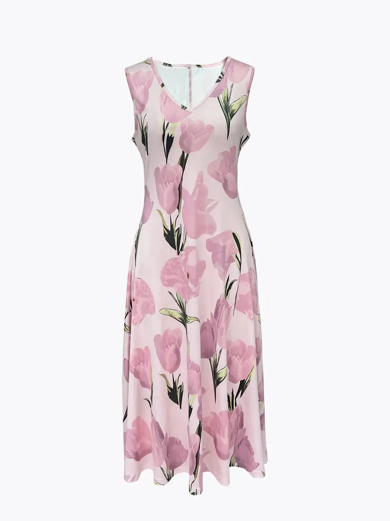 Ambrosia | Women’s V Neck Two Piece Pink Midi Dress