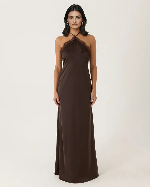 Ameena | Women's Open Back Halter Neck Sleeveless Maxi Dress