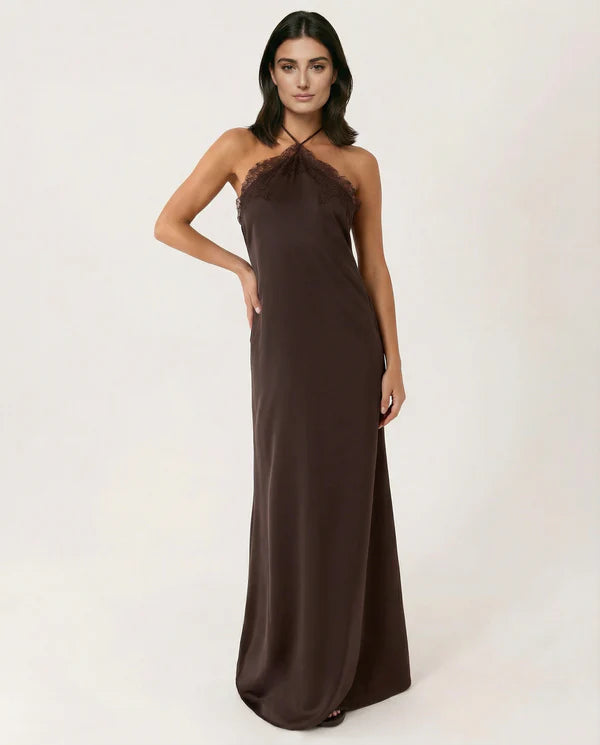Ameena | Women's Open Back Halter Neck Sleeveless Maxi Dress