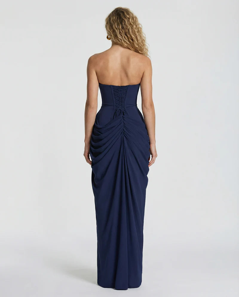 Amelia | Women’s Draped Strapless High Slit Grad Party Dress