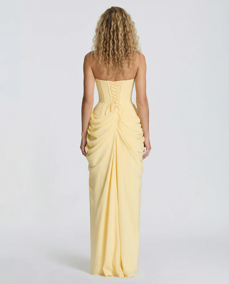 Amelia | Women’s Draped Strapless High Slit Grad Party Dress