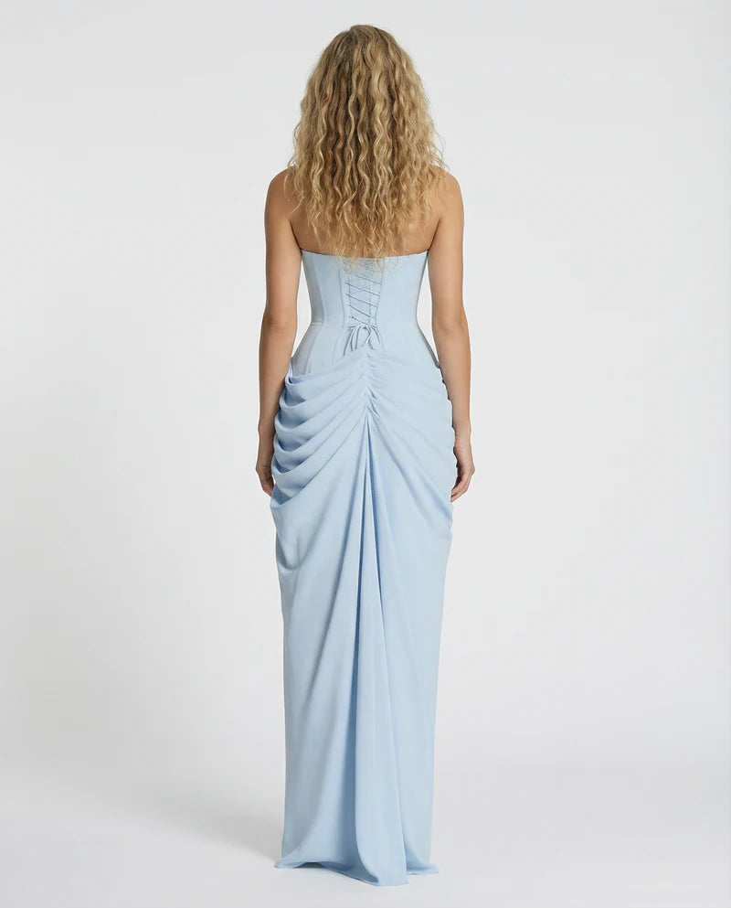 Amelia | Women’s Draped Strapless High Slit Grad Party Dress