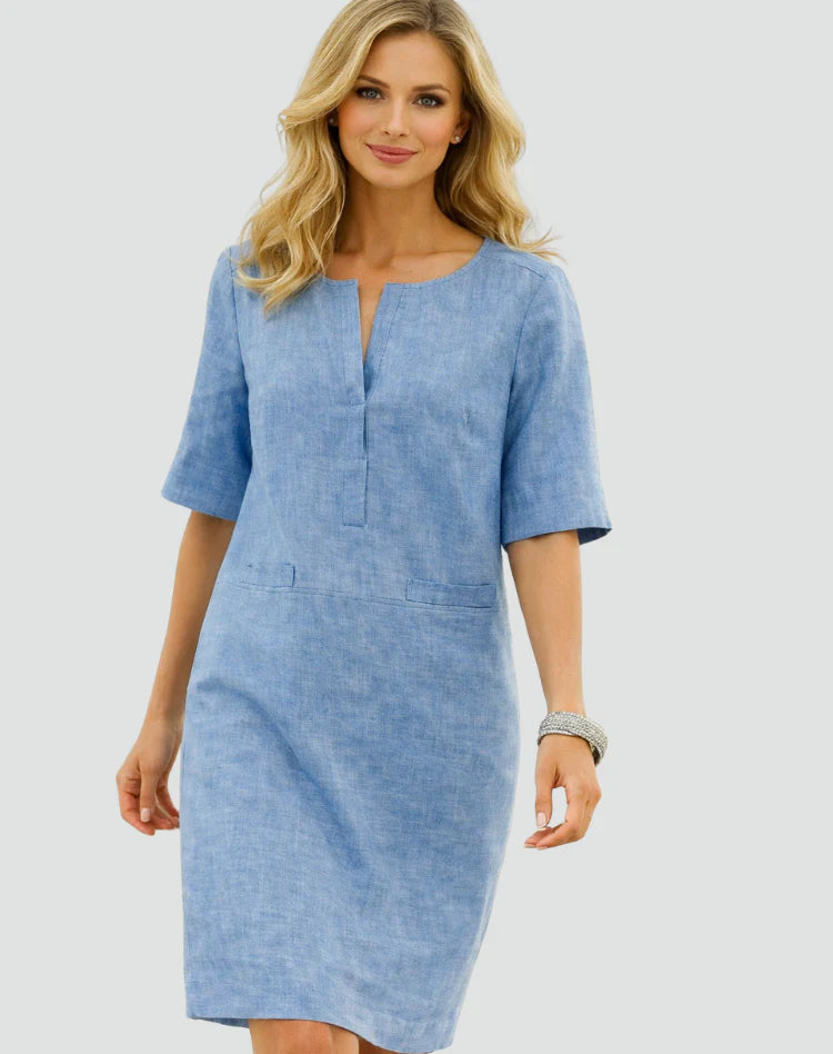 Amelie | Women’s Front Pocket Split Neck Beach Mini Dress