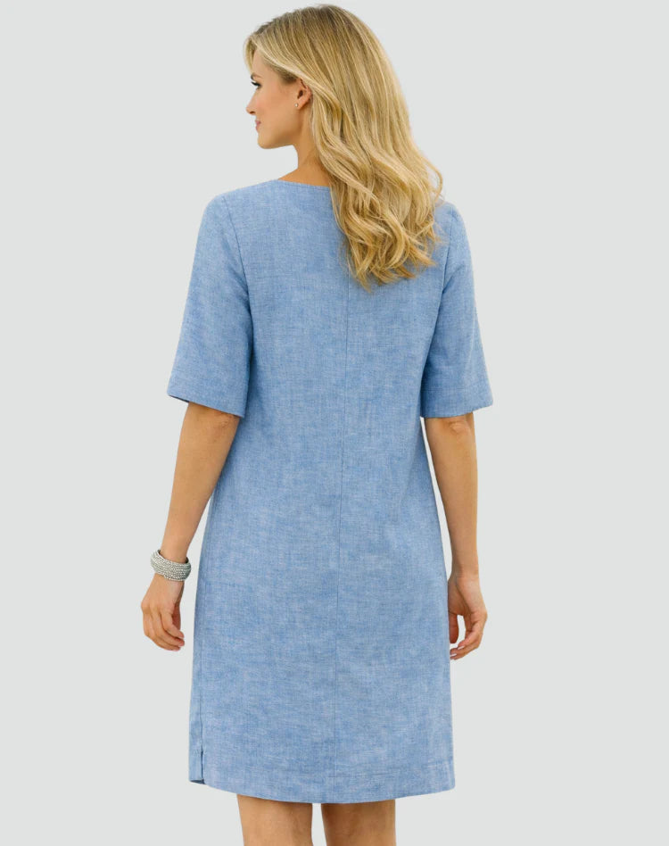 Amelie | Women’s Front Pocket Split Neck Beach Mini Dress