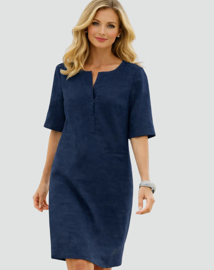 Amelie | Women’s Front Pocket Split Neck Beach Mini Dress