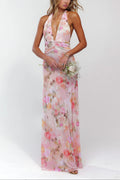 Aminata | Women’s Floral Sleeveless Halter Neck Flowy Maxi Dress