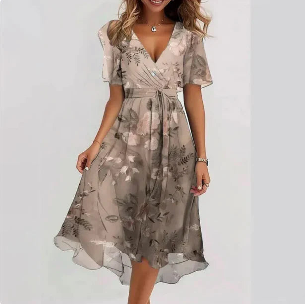 Amira | Women's V Neck Flowy Summer Midi Dress