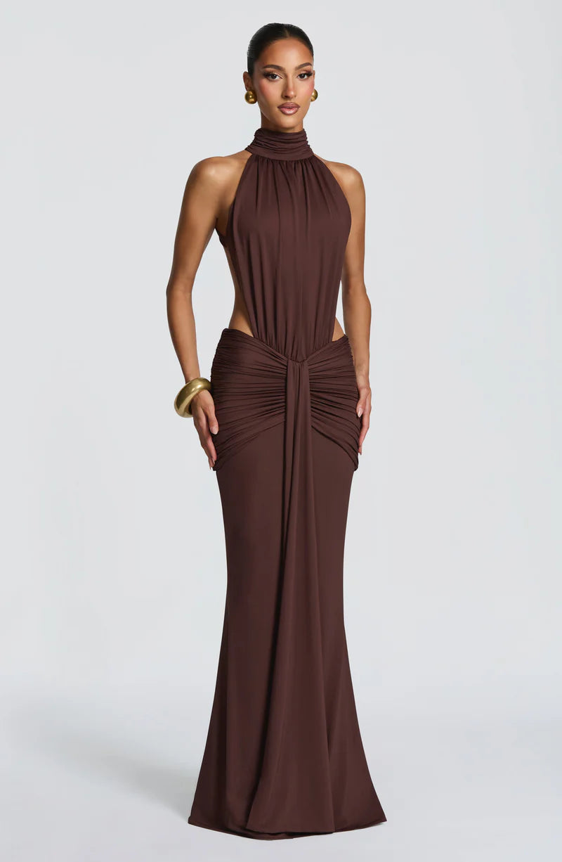 Amirah | Women’s Open Back Sleeveless Halter Neck Maxi Dress