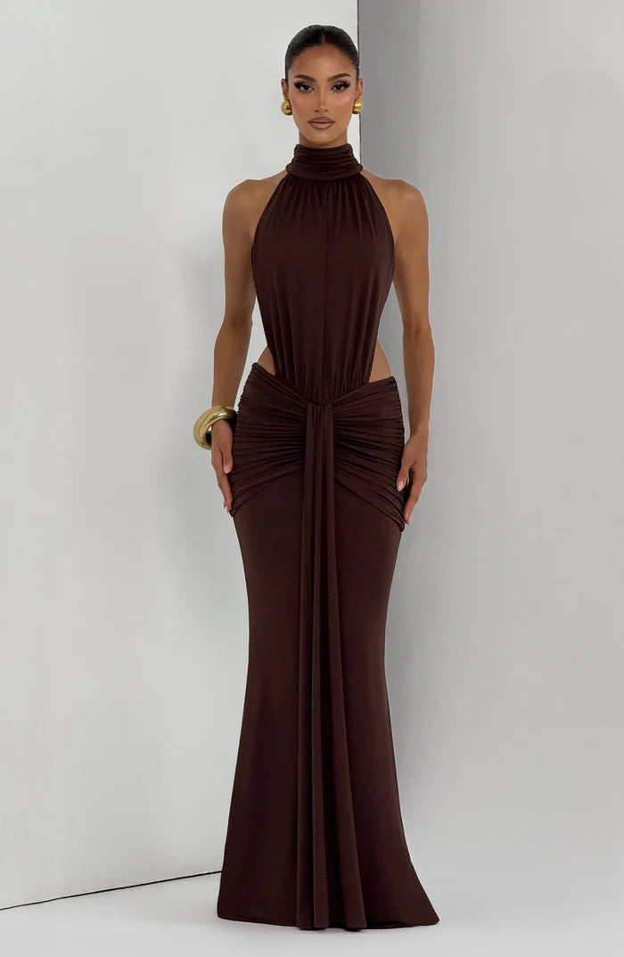 Amirah | Women’s Open Back Sleeveless Halter Neck Maxi Dress