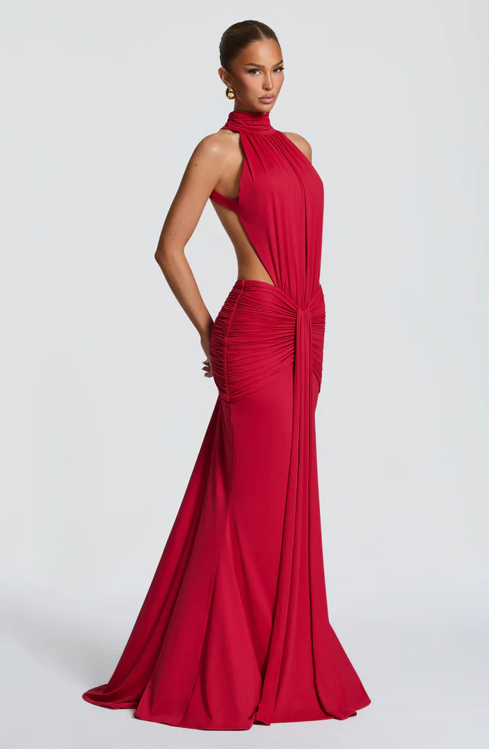 Amirah | Women’s Open Back Sleeveless Halter Neck Maxi Dress