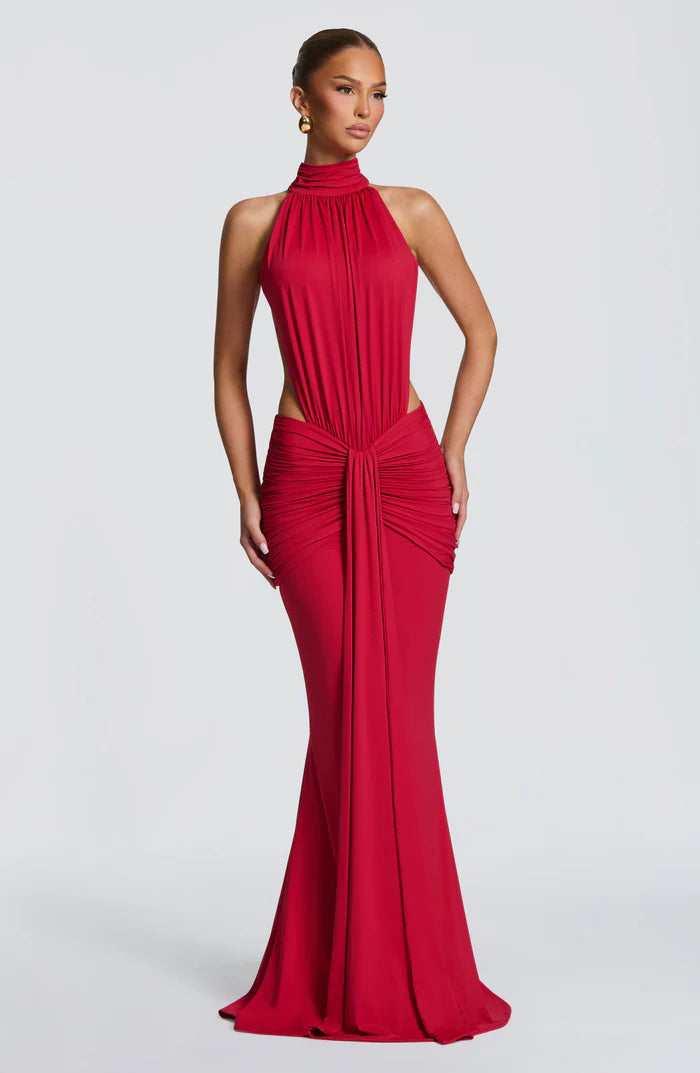 Amirah | Women’s Open Back Sleeveless Halter Neck Maxi Dress