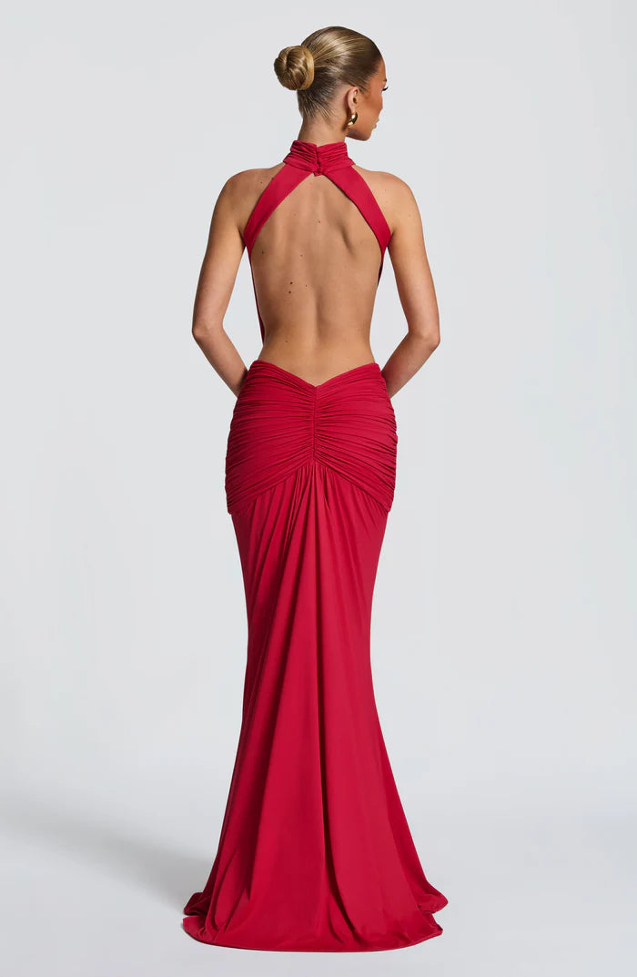 Amirah | Women’s Open Back Sleeveless Halter Neck Maxi Dress