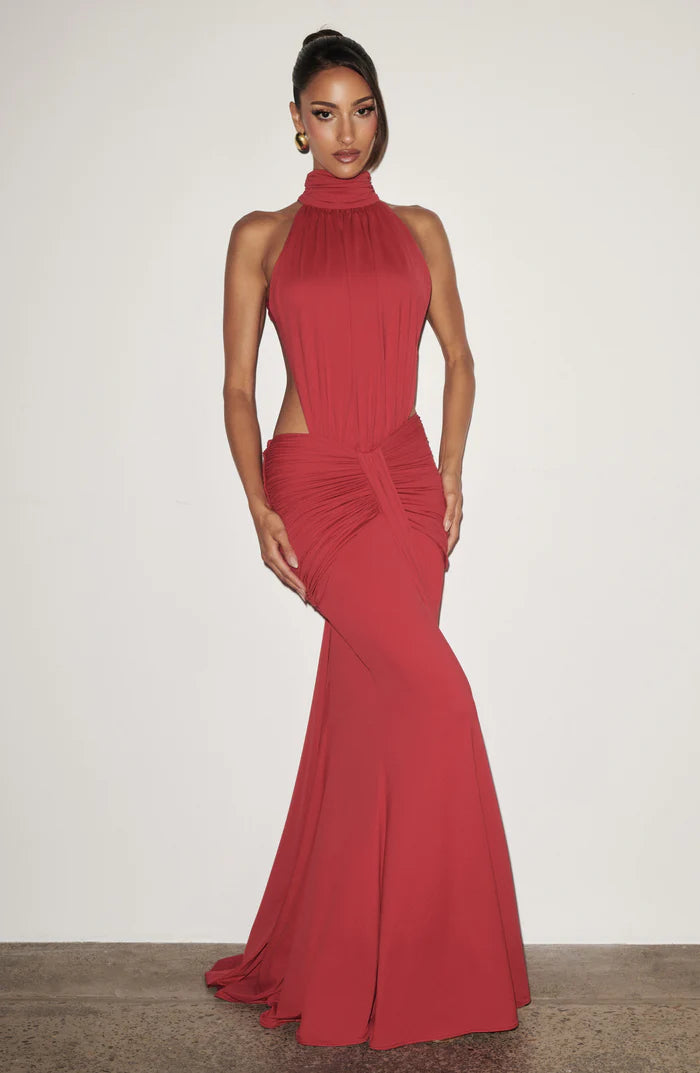 Amirah | Women’s Open Back Sleeveless Halter Neck Maxi Dress