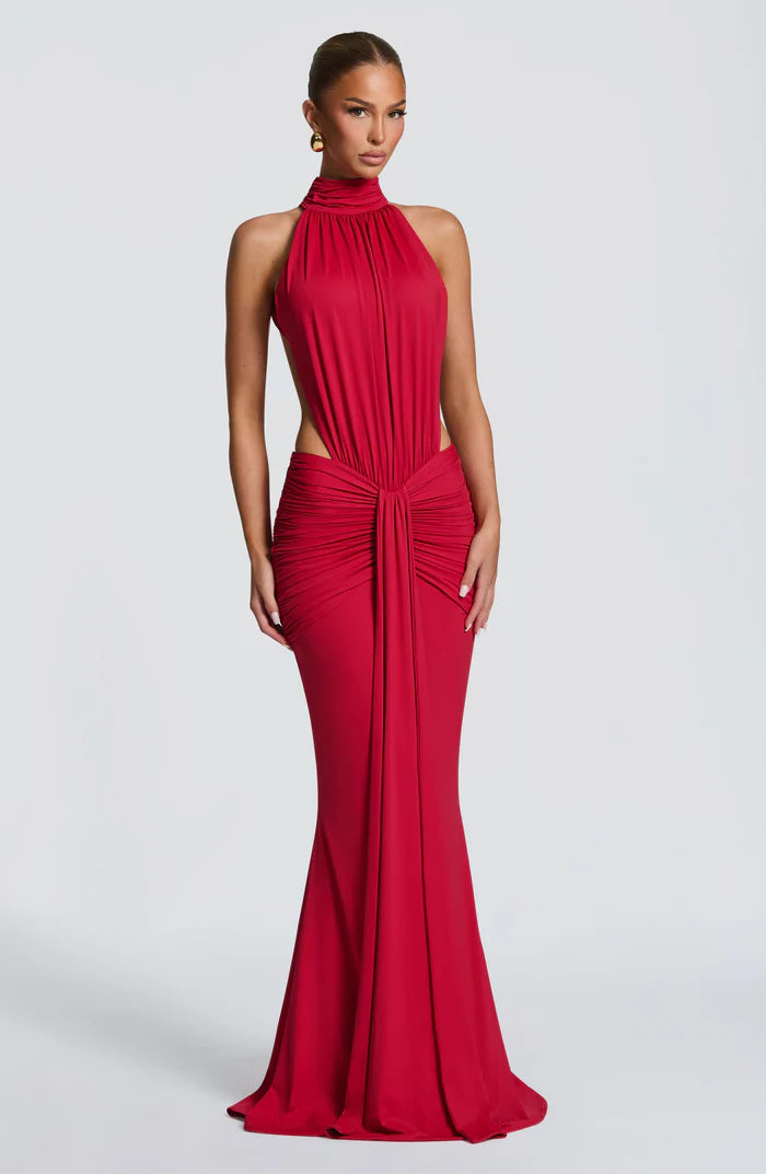 Amirah | Women’s Open Back Sleeveless Halter Neck Maxi Dress