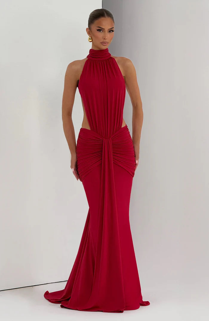 Amirah | Women’s Open Back Sleeveless Halter Neck Maxi Dress
