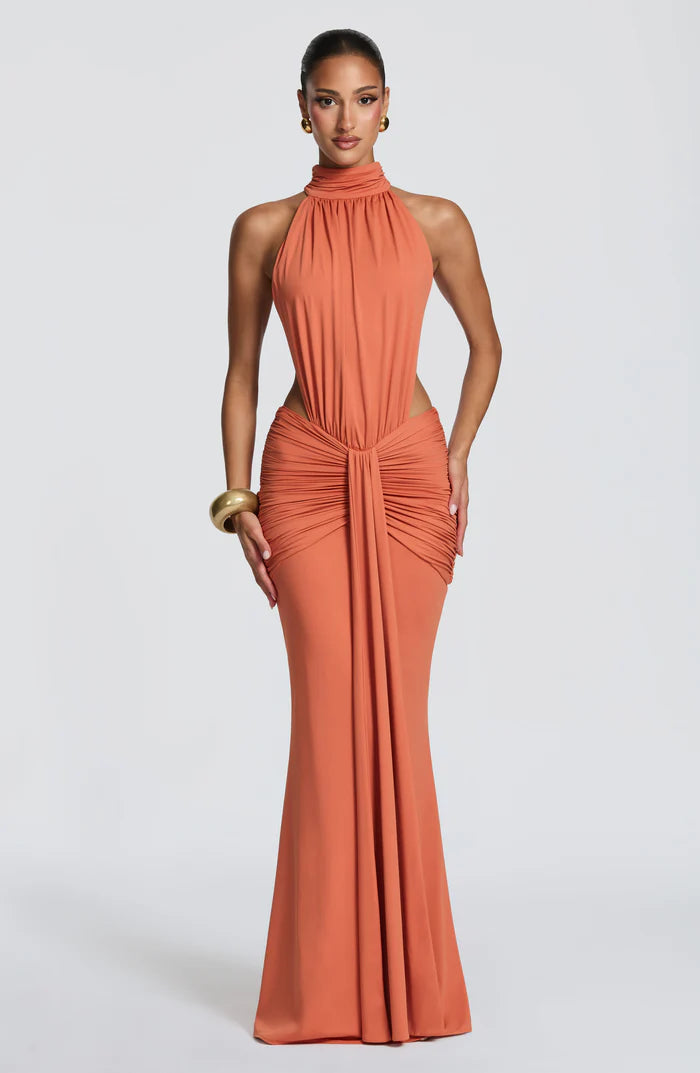 Amirah | Women’s Open Back Sleeveless Halter Neck Maxi Dress