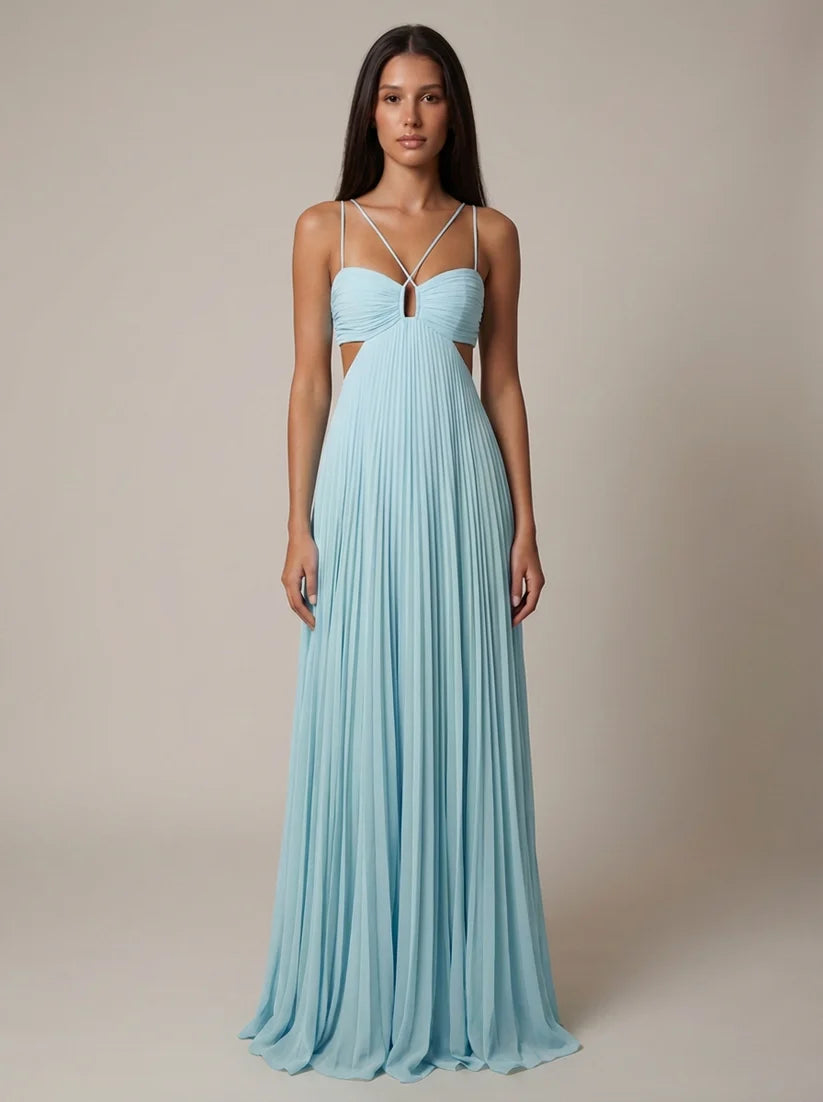 Amiya | Women's Pleated Strappy Sleeveless Wedding Guest Dress