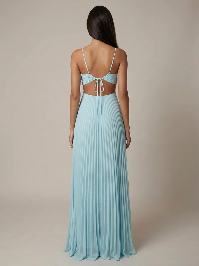 Amiya | Women's Pleated Strappy Sleeveless Wedding Guest Dress