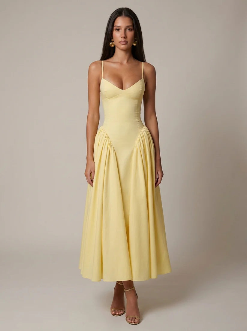Amiyah | Women's Corset Bodice Sweatheart Neck Flowy Midi Dress