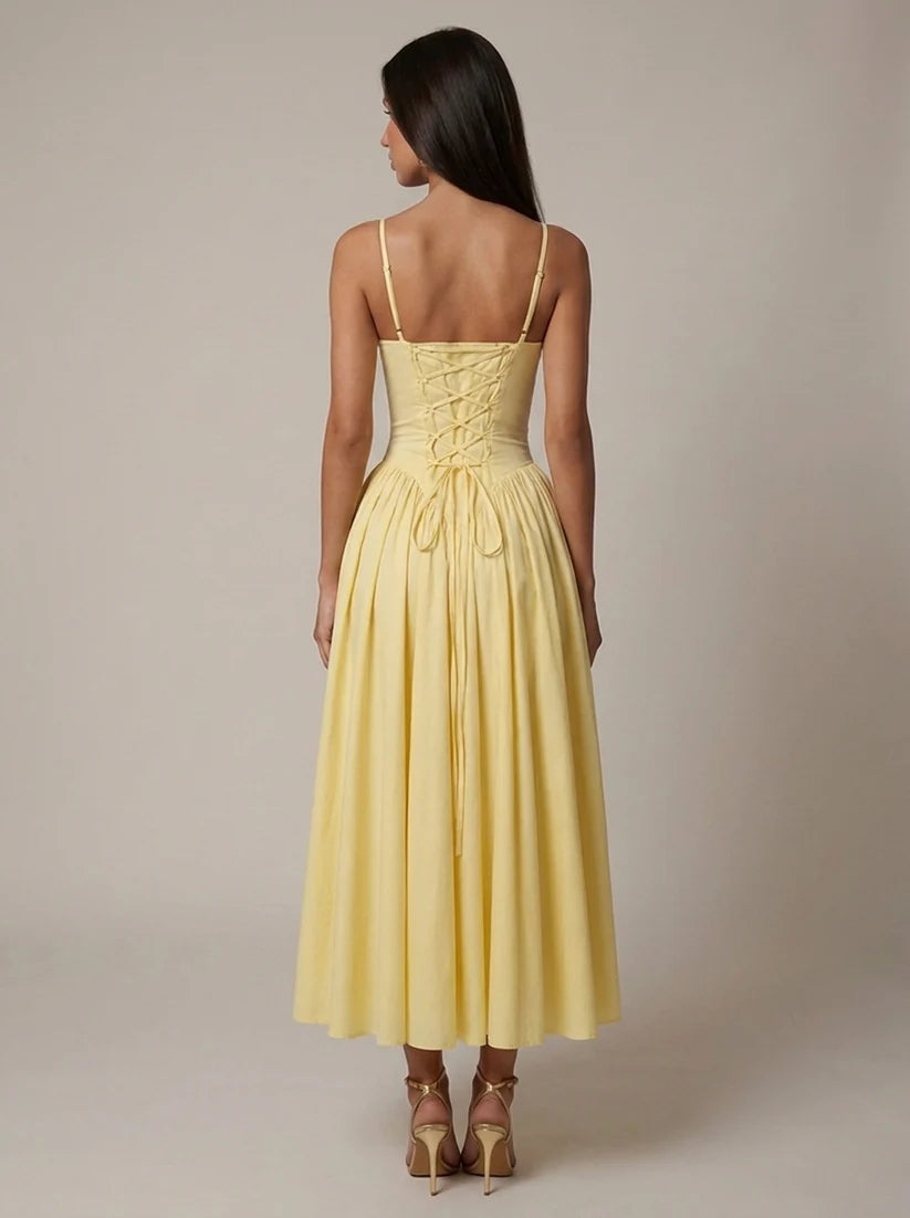 Amiyah | Women's Corset Bodice Sweatheart Neck Flowy Midi Dress