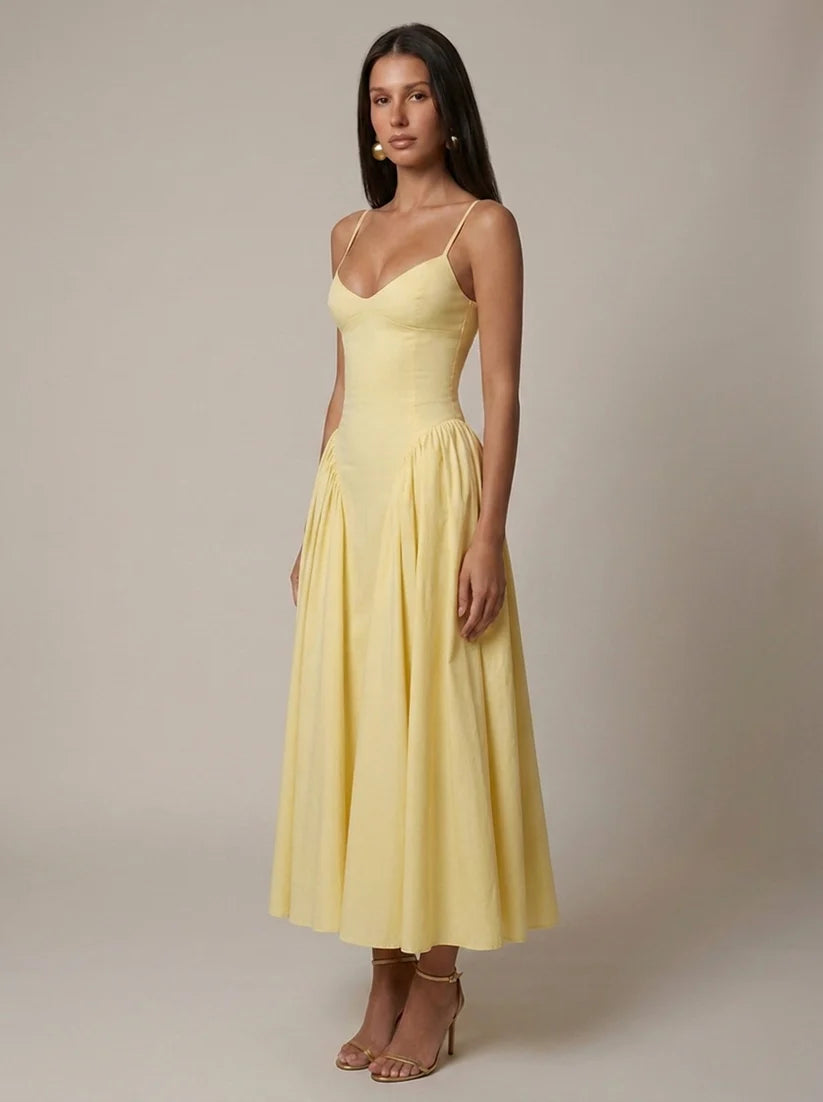 Amiyah | Women's Corset Bodice Sweatheart Neck Flowy Midi Dress