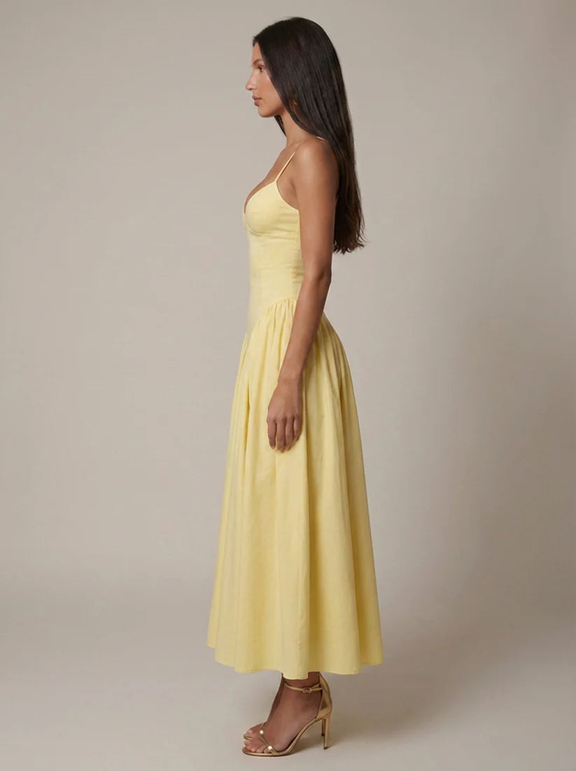 Amiyah | Women's Corset Bodice Sweatheart Neck Flowy Midi Dress