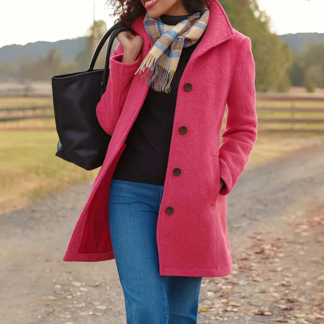 Amora | Women's Button Front Long Sleeve Collared Winter Coat