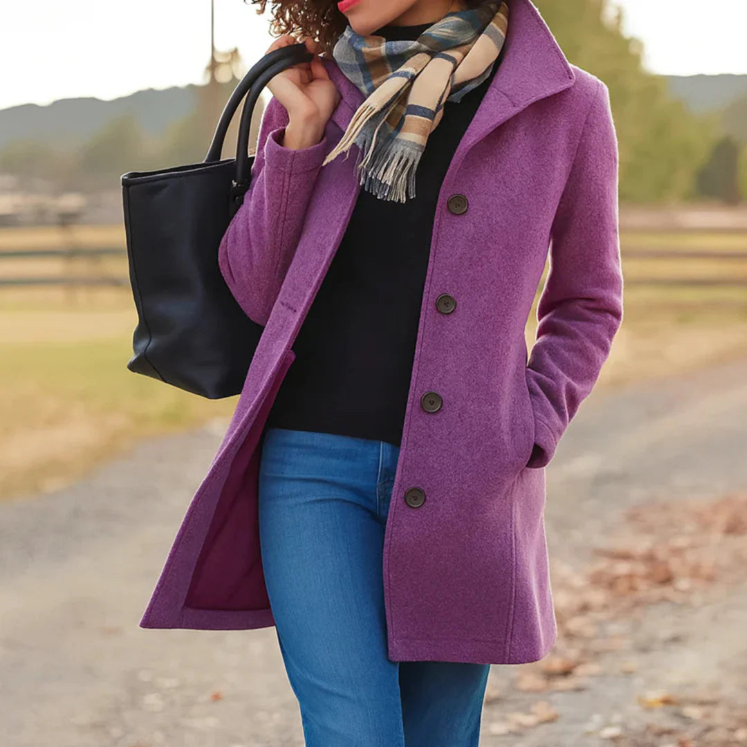 Amora | Women's Button Front Long Sleeve Collared Winter Coat