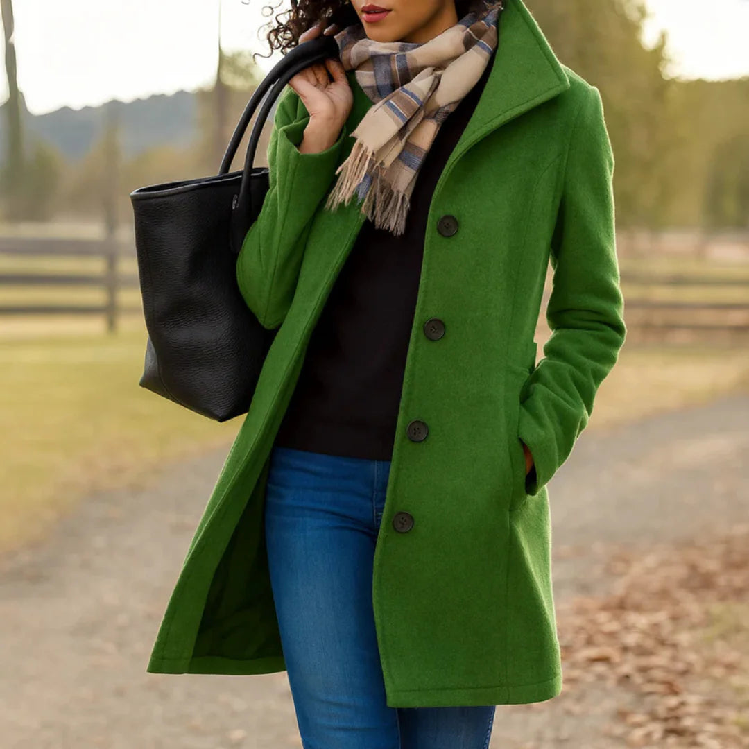 Amora | Women's Button Front Long Sleeve Collared Winter Coat