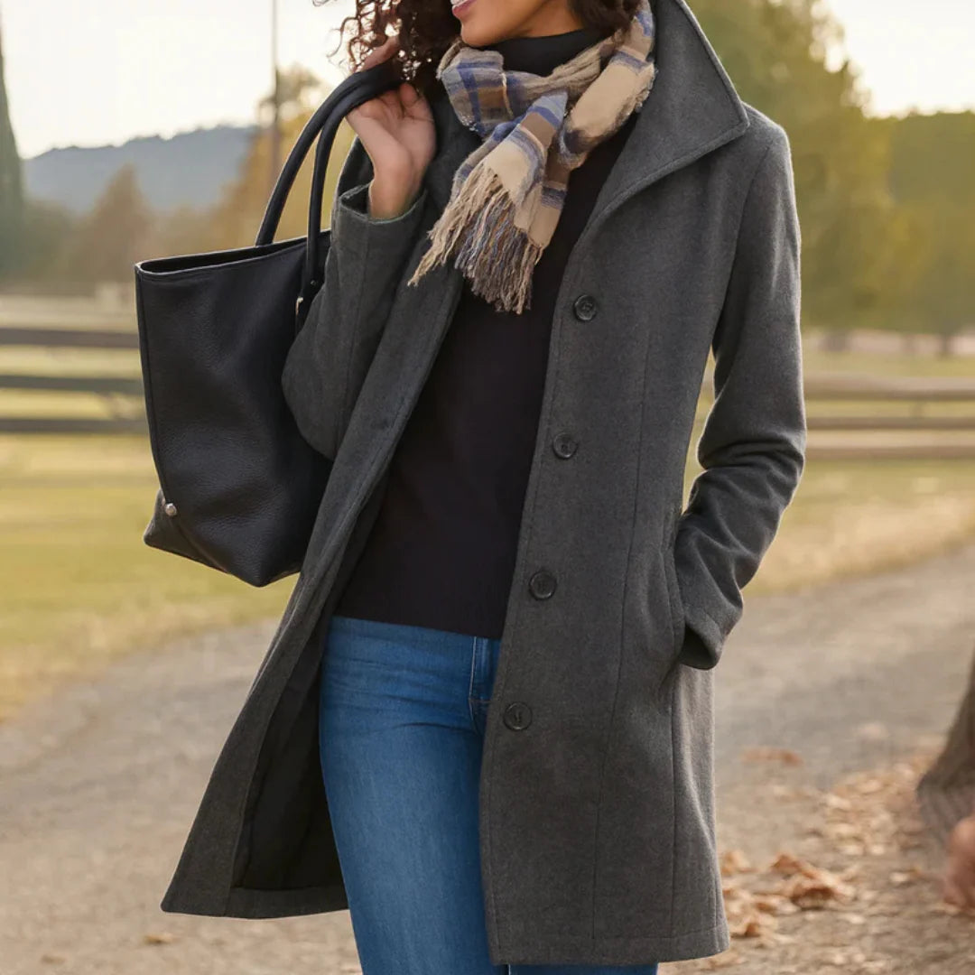 Amora | Women's Button Front Long Sleeve Collared Winter Coat