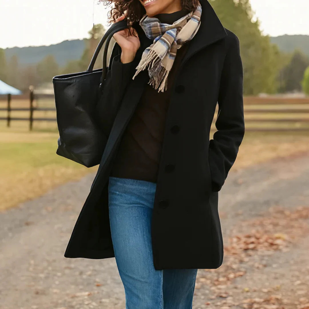 Amora | Women's Button Front Long Sleeve Collared Winter Coat