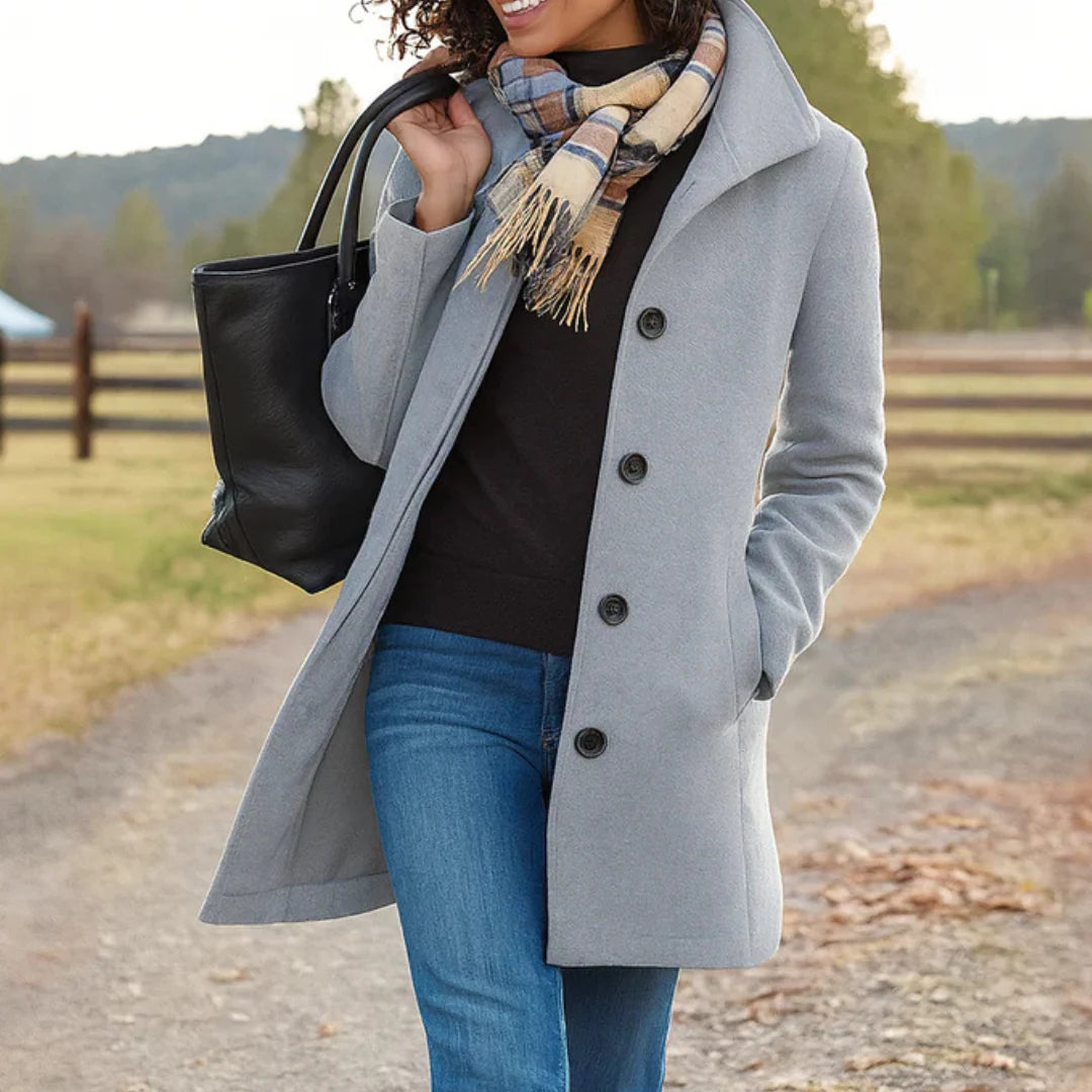 Amora | Women's Button Front Long Sleeve Collared Winter Coat