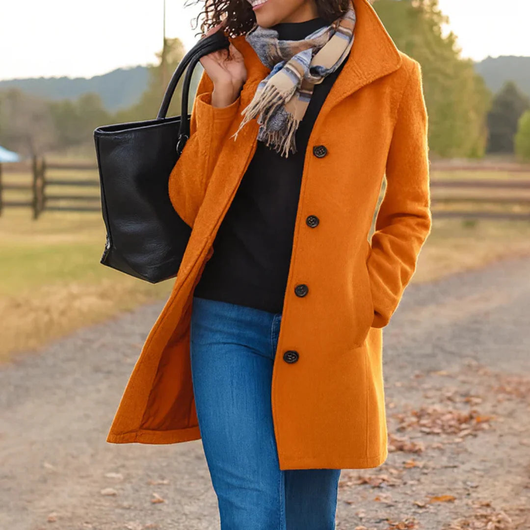 Amora | Women's Button Front Long Sleeve Collared Winter Coat