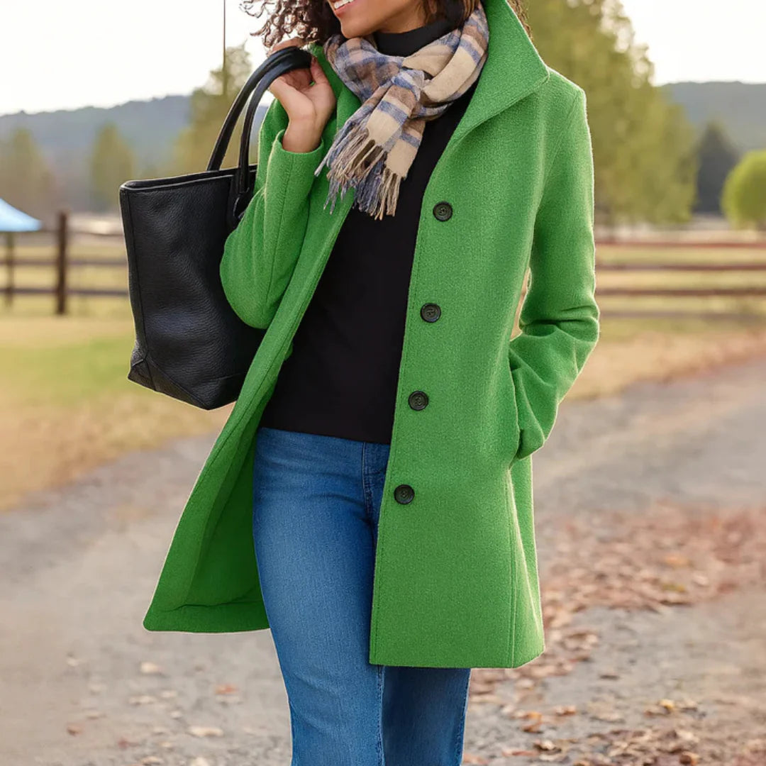 Amora | Women's Button Front Long Sleeve Collared Winter Coat
